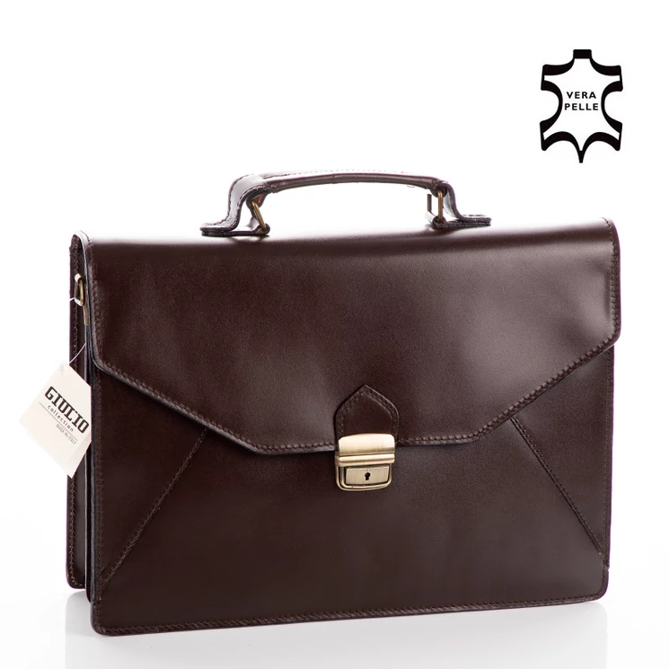  Díszvarrott valódi bőr aktatáska sötétbarna színben*