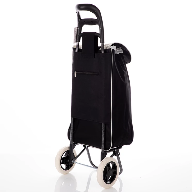 Euroline gurulós bevásárlókocsi 2 kerekes, zipzáros zseb fekete színben