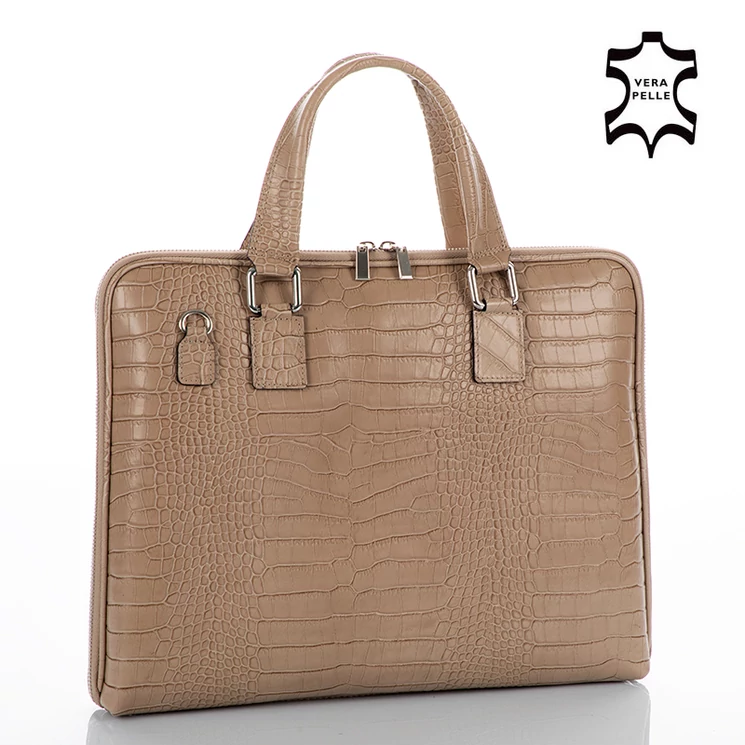 Laptoptartós Valódi bőr  üzleti táska taupe színben