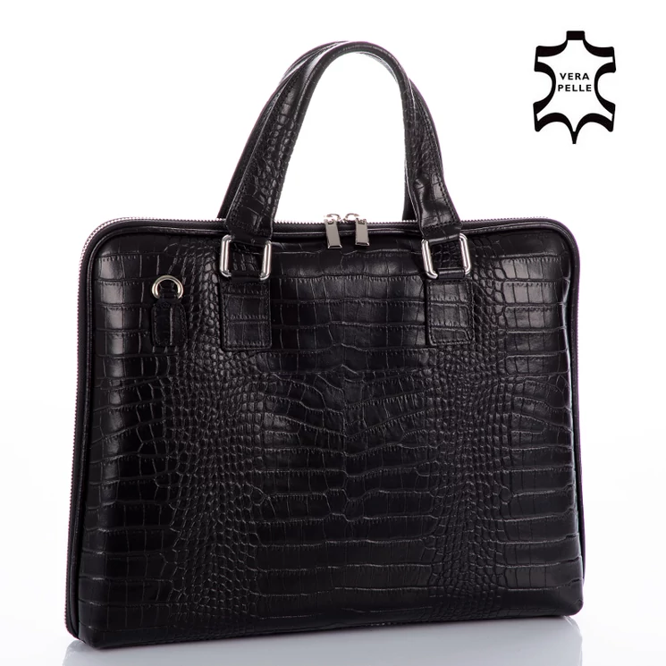 Laptoptartós Valódi bőr üzleti táska fekete színben*