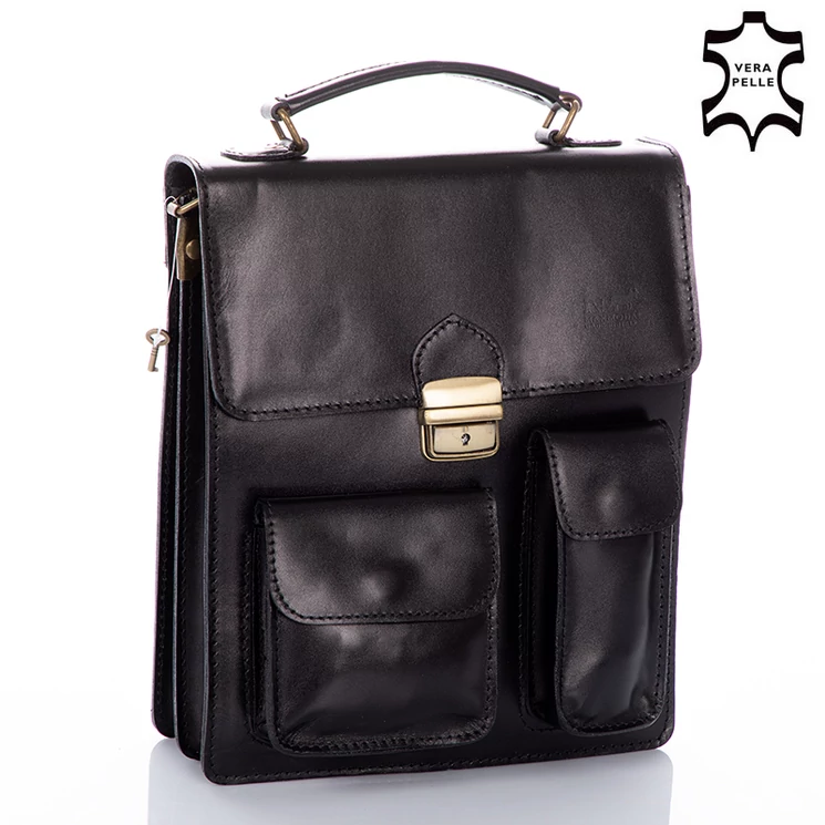 Valódi bőr férfi válltáska fekete színben