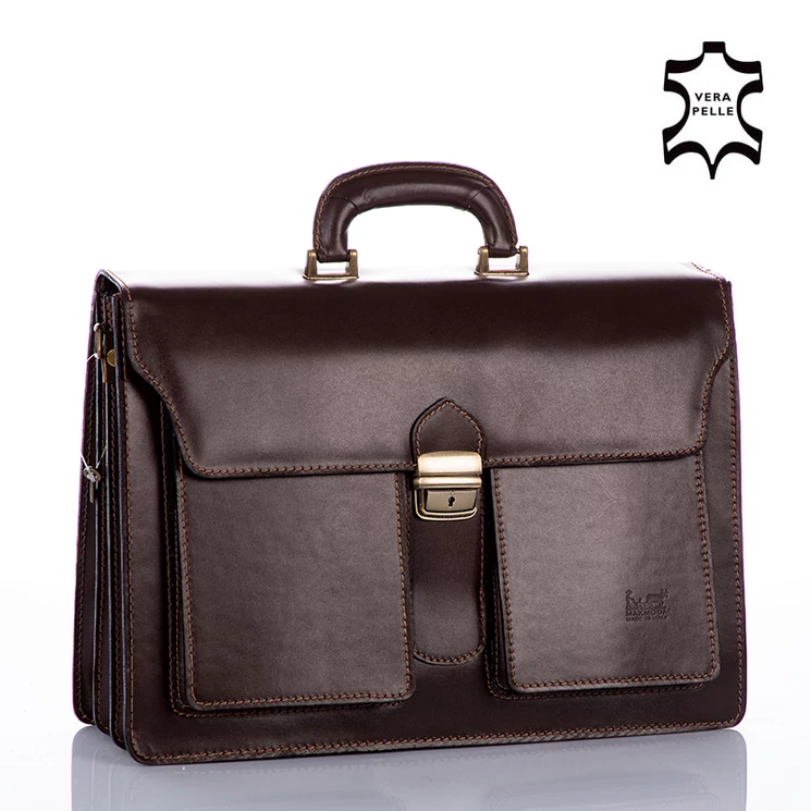 Maxmoda Valódi bőr aktatáska 3 részes sötétbarna színben