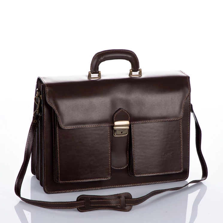 Maxmoda Valódi bőr aktatáska 3 részes sötétbarna színben