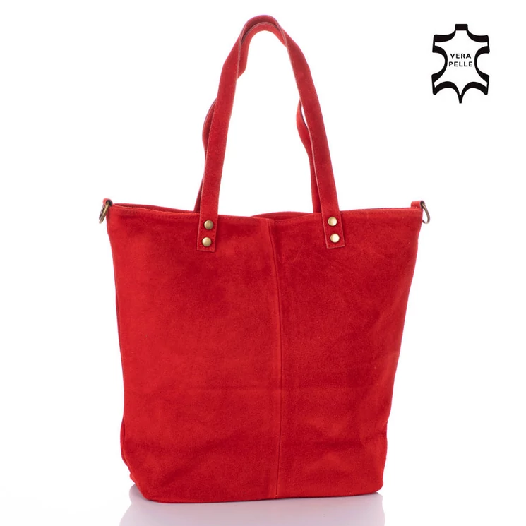 Valódi velúrbőr női táska piros színben