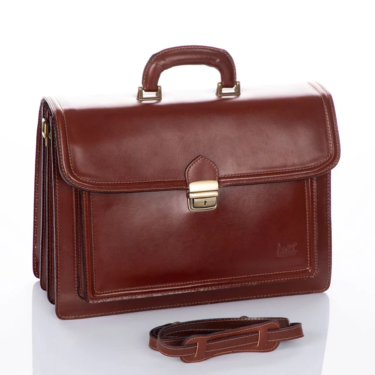 Maxmoda Valódi bőr aktatáska 3 részes sötétbarna színben