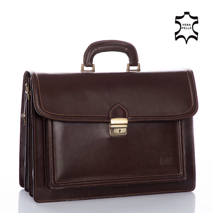 Maxmoda Valódi bőr aktatáska 3 részes sötétbarna színben