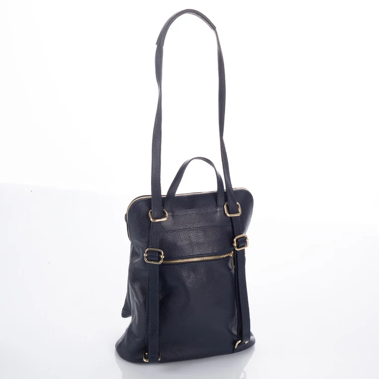 Valódi bőr női hátizsák 3 funkciós sötétkék színben