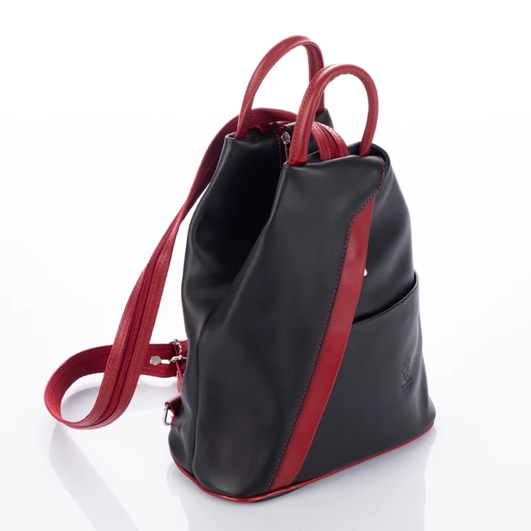 Valódi bőr női hátizsák Fekete-Piros színben S6925
