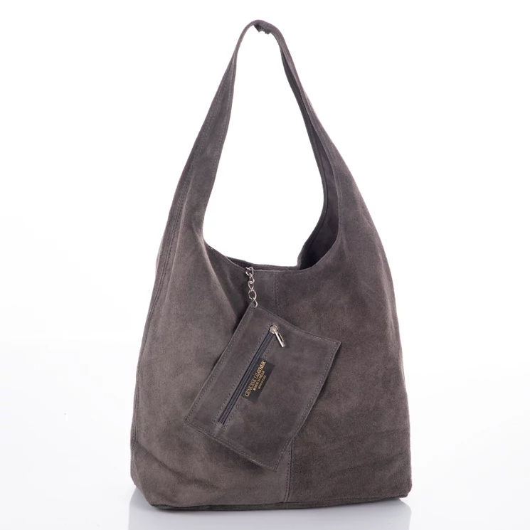 Valódi velúrbőr sötétszürke női táska