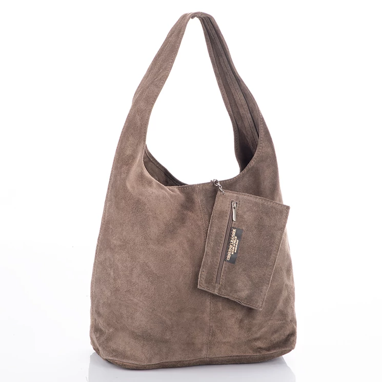 Valódi velúrbőr női táska sötét taupe színben