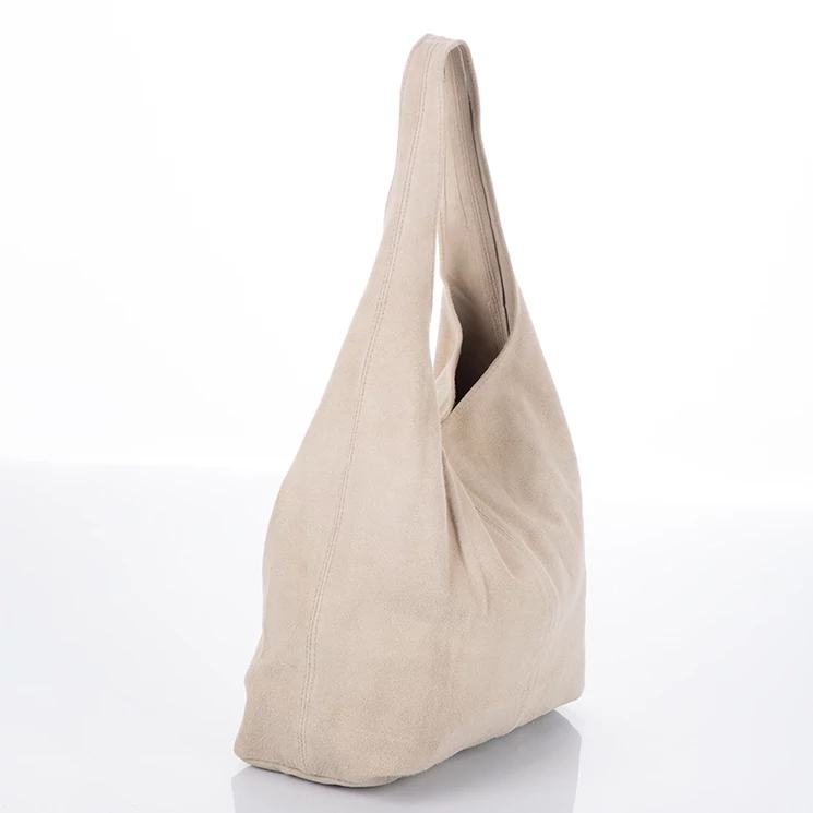 Valódi velúrbőr női táska világosbézs színben