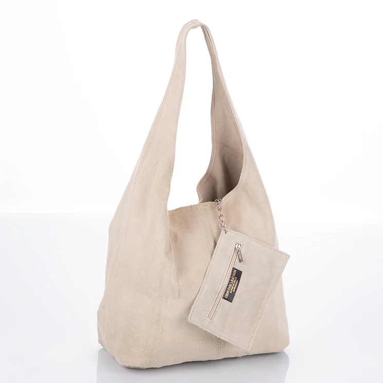 Valódi velúrbőr női táska világosbézs színben