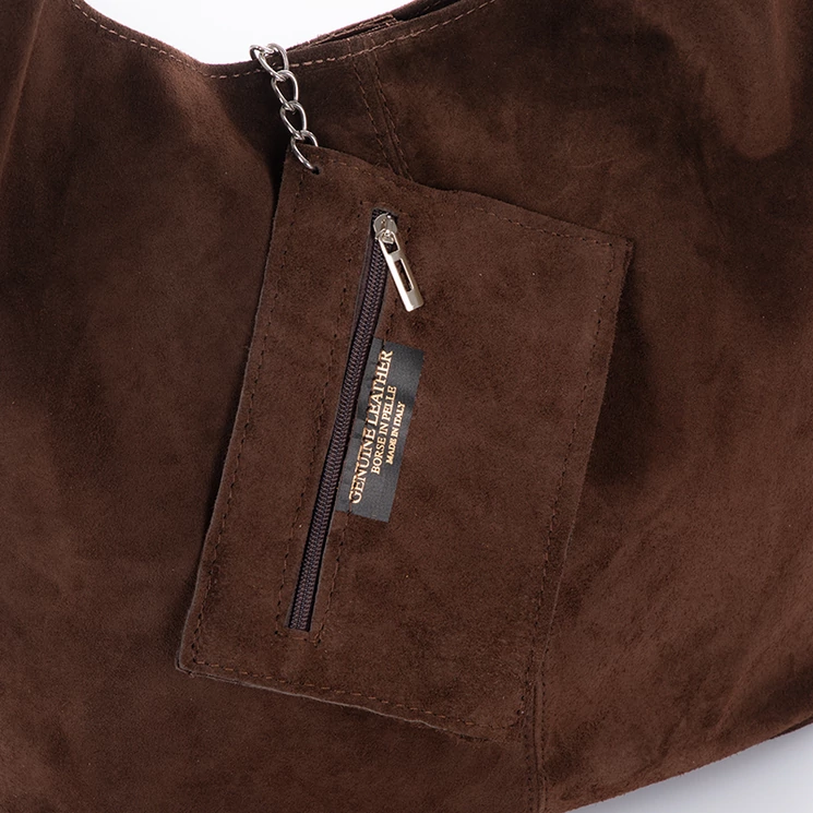 Valódi velúrbőr női táska sötétbarna színben