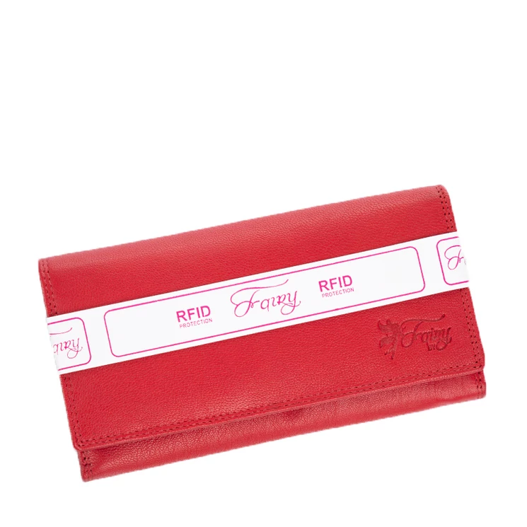 Fairy valódi bőr pénztárca piros színben RFID rendszerrel díszdobozban