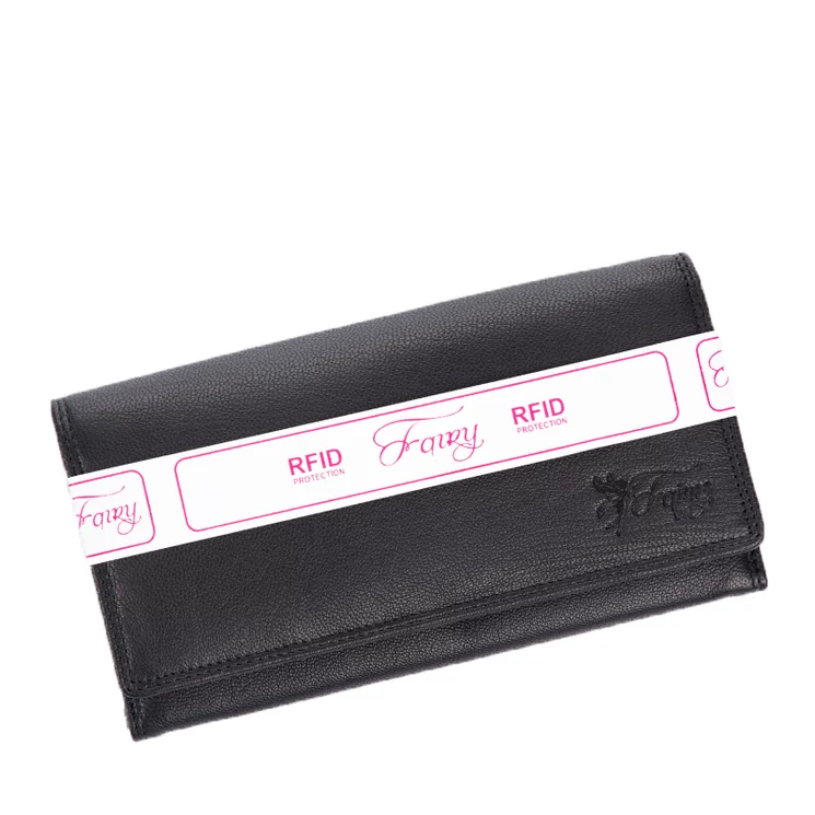 Fairy valódi bőr pénztárca fekete színben RFID rendszerrel díszdobozban