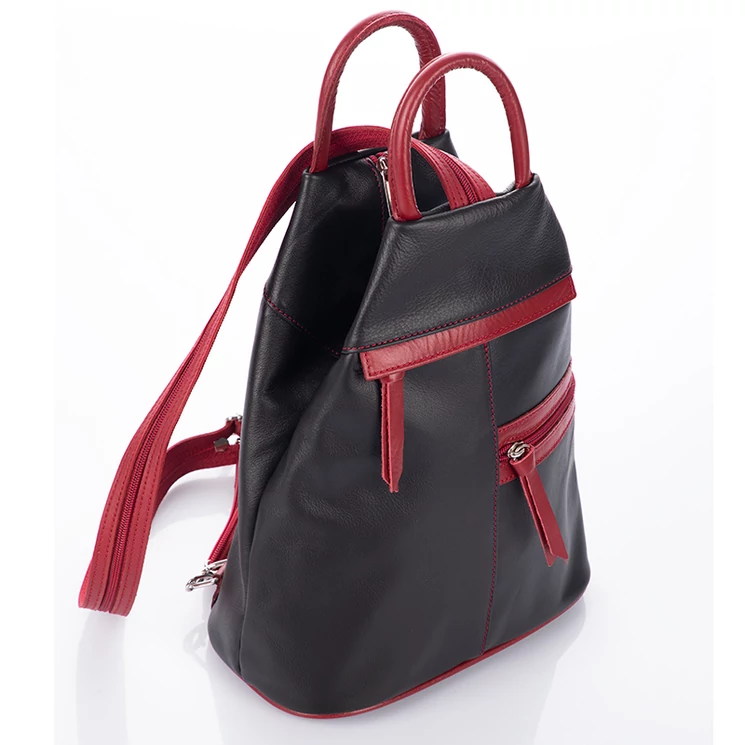 Valódi bőr női hátizsák piros-fekete színben