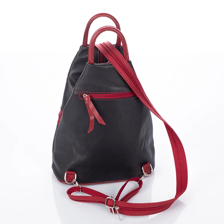 Valódi bőr női hátizsák piros-fekete színben