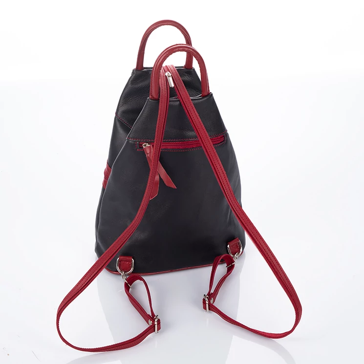 Valódi bőr női hátizsák piros-fekete színben