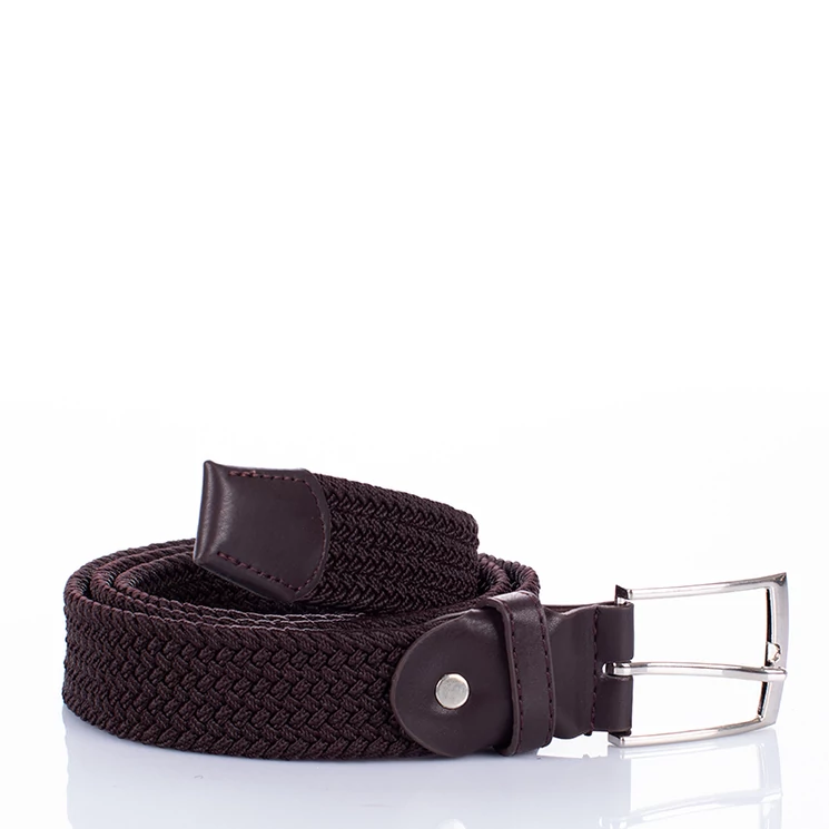 Bőr-szövet rugalmas öv barna színben