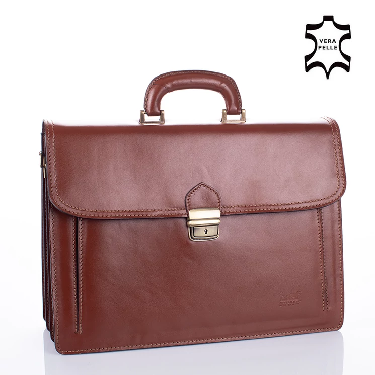 Maxmoda olasz tripla rekeszes vágott zsebes férfi világosbarna bőr aktatáska