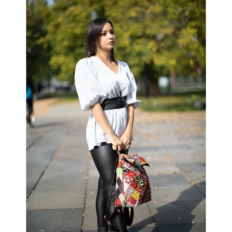 Virágmintás Valódi bőr női hátizsák Patchwork mintával