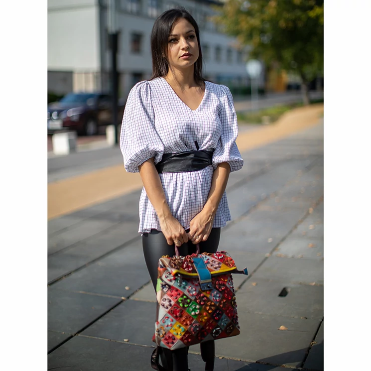 Virágmintás Valódi bőr női hátizsák Patchwork mintával