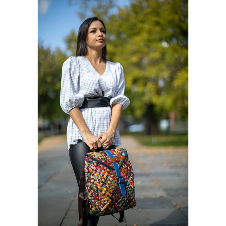 Patchwork mintás Valódi bőr női hátizsák 