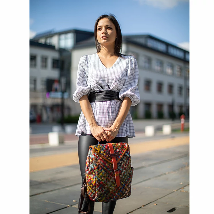 Patchwork mintás Valódi bőr női hátizsák 