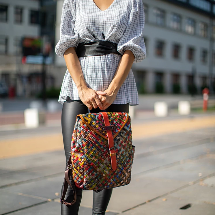 Patchwork mintás Valódi bőr női hátizsák 