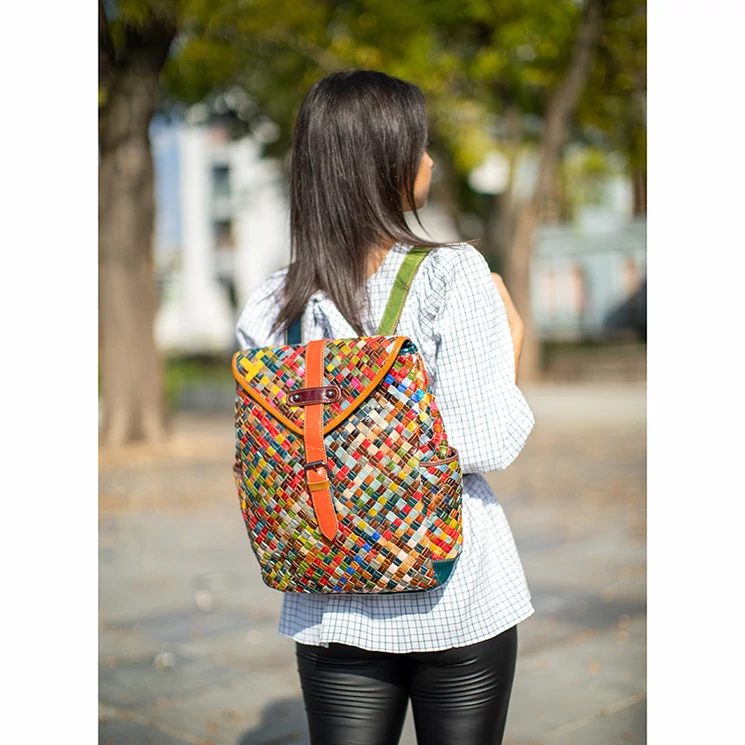 Patchwork mintás Valódi bőr női hátizsák 