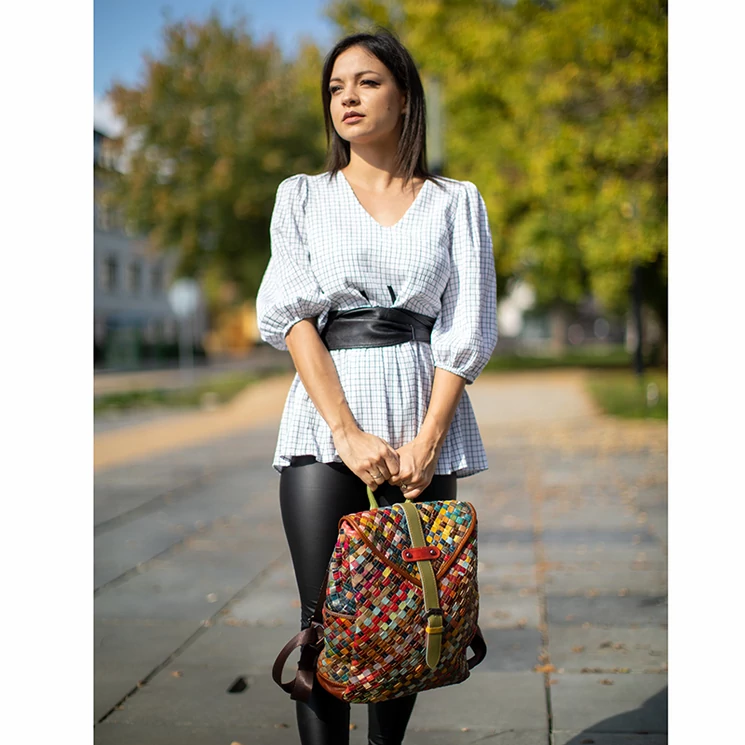 Patchwork mintás Valódi bőr női hátizsák 