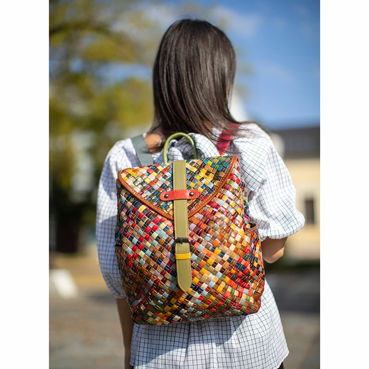 Patchwork mintás Valódi bőr női hátizsák 