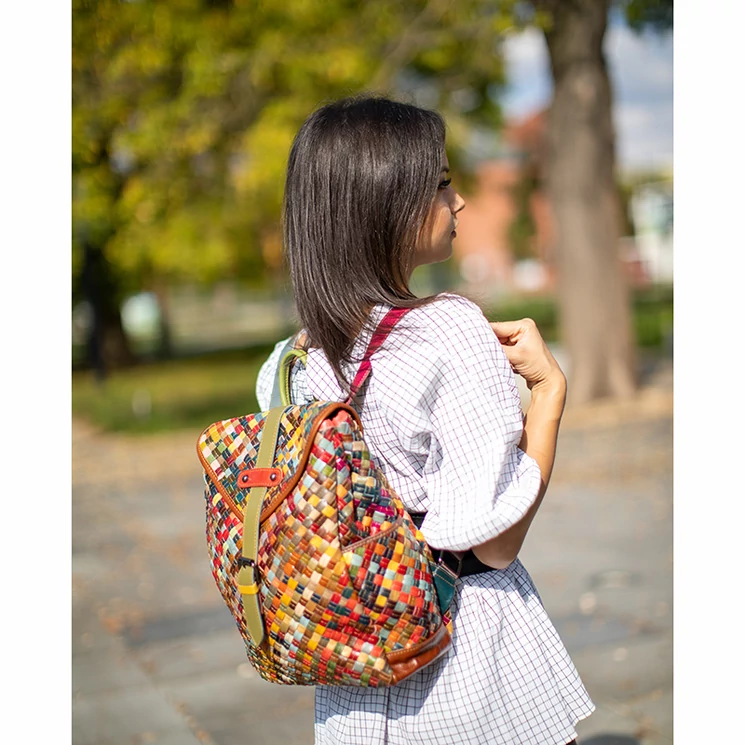 Patchwork mintás Valódi bőr női hátizsák 