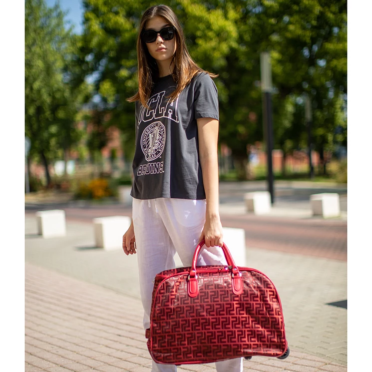 Euroline gurulós utazó táska piros színben