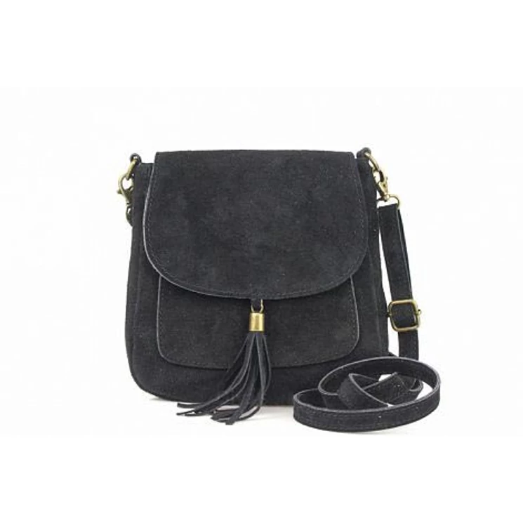 Valódi bőr női oldaltáska fekete színben