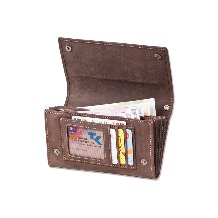 Woodland valódibőr Brifkó láncos pénztárca barna színben