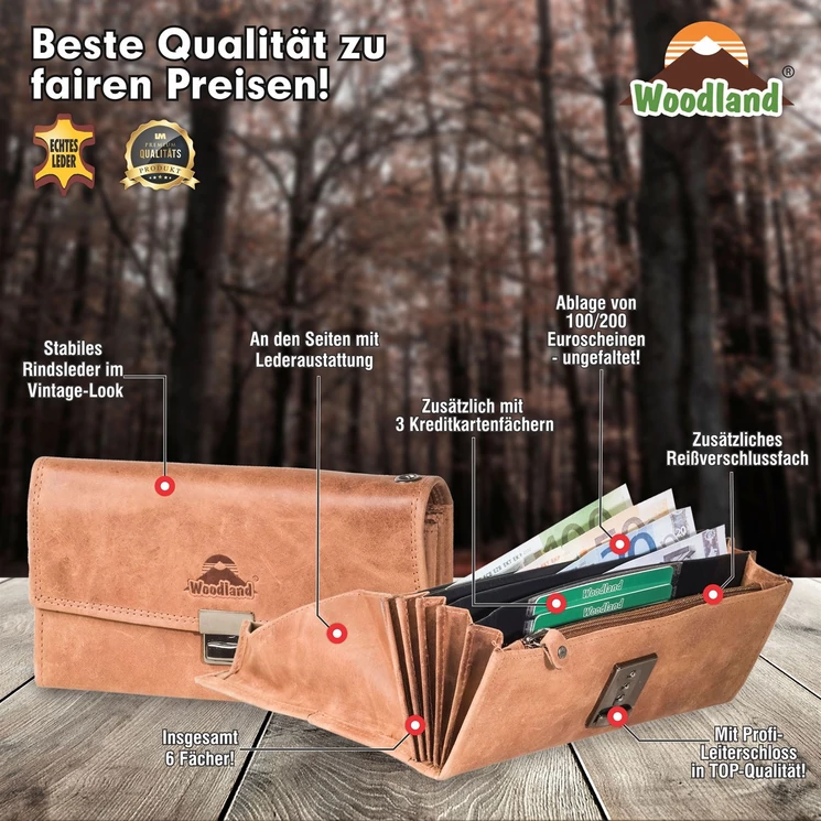 Woodland valódibőr Brifkó pénztárca pincér pénztárca barna színben
