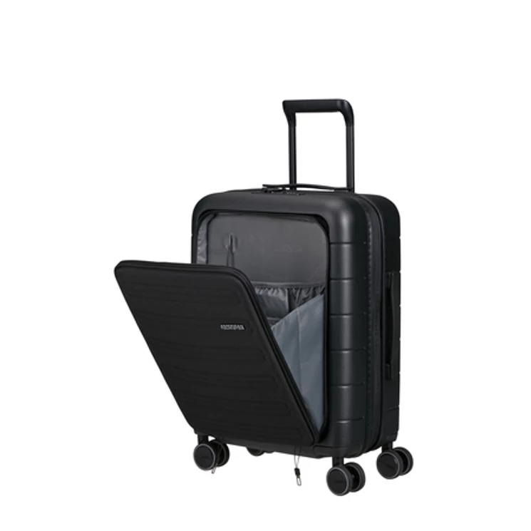 American Tourister Novastream bővíthető Spinner bőrönd 55 + laptop tartó rekesz fekete 