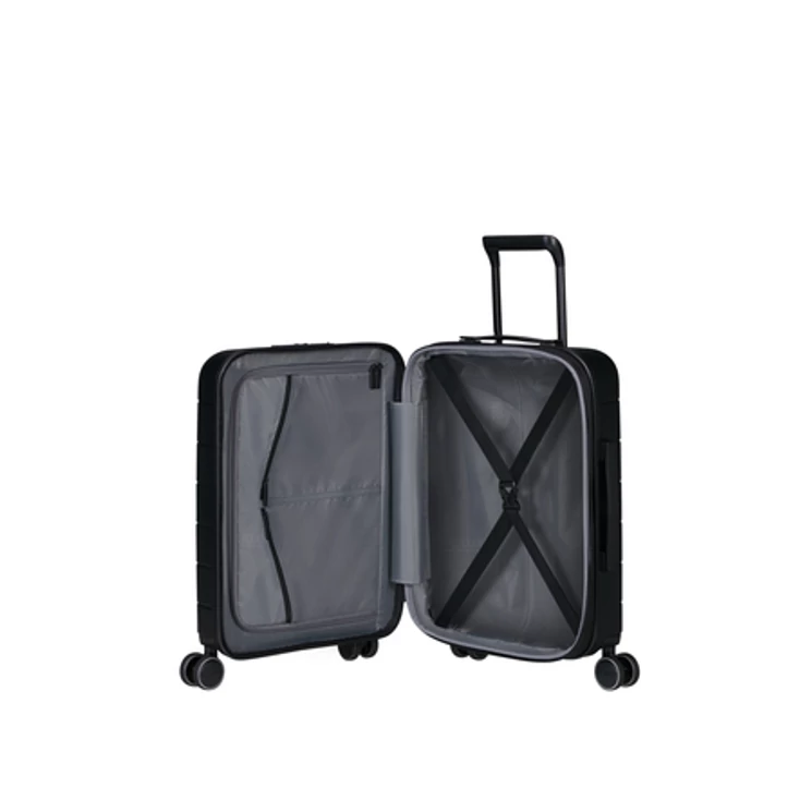 American Tourister Novastream bővíthető Spinner bőrönd 55 + laptop tartó rekesz fekete 