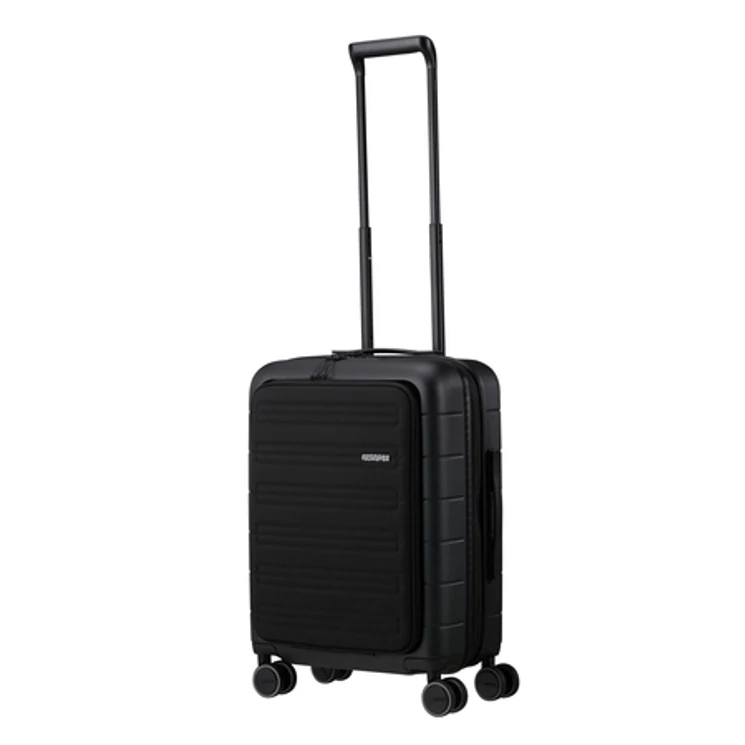 American Tourister Novastream bővíthető Spinner bőrönd 55 + laptop tartó rekesz fekete 