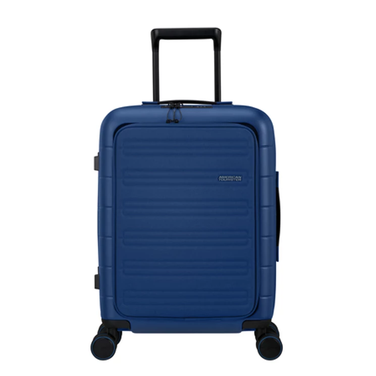 American Tourister Novastream bővíthető Spinner bőrönd 55 + laptop tartó rekesz kék 
