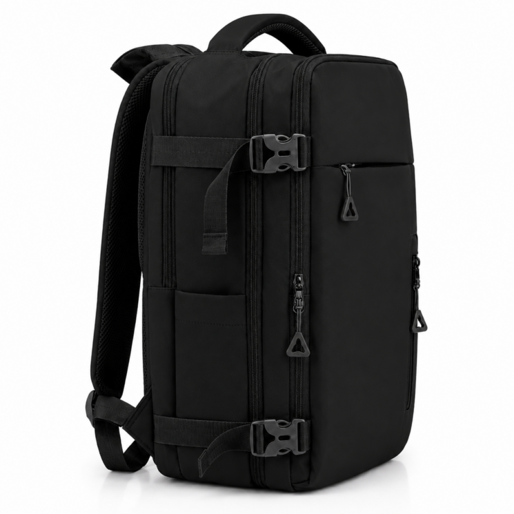 Vízálló Laptoptartós Utazó Hátizsák USB csatlakozóval WizzAir-Ryanair méretű 40x30x20 cm fekete színben