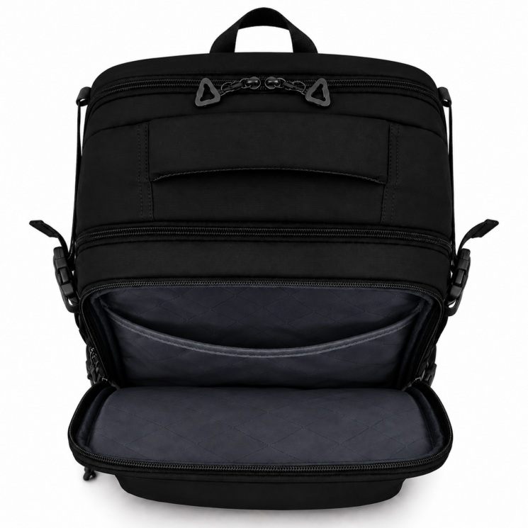 Vízálló Laptoptartós Utazó Hátizsák USB csatlakozóval WizzAir-Ryanair méretű 40x30x20 cm fekete színben