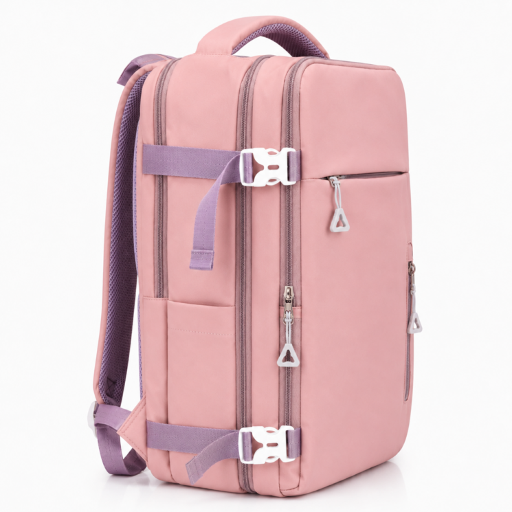 Vízálló Laptoptartós Utazó Hátizsák USB csatlakozóval WizzAir-Ryanair méretű 40x30x20 cm púder színben