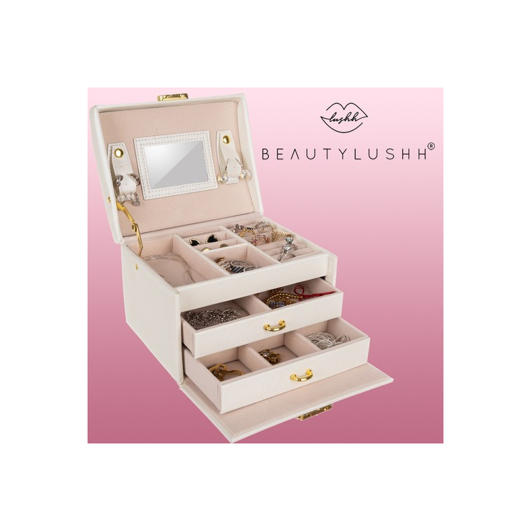 BEAUTYLUSHH 3 részes ékszerdoboz, bársony béléssel bézs színben