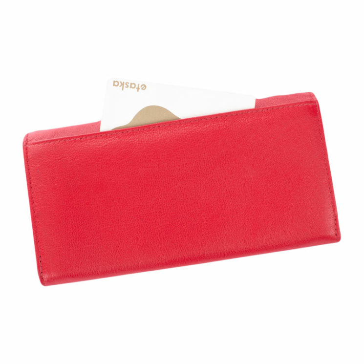 Virágmintás bőr piros női pénztárca RFID védelemmel díszdobozban