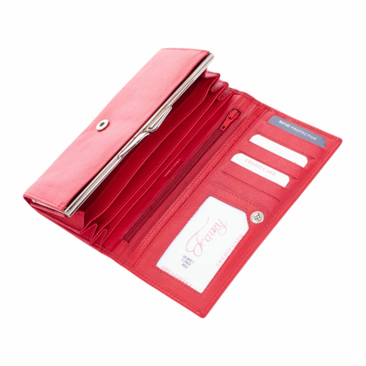 Virágmintás bőr piros női pénztárca RFID védelemmel díszdobozban