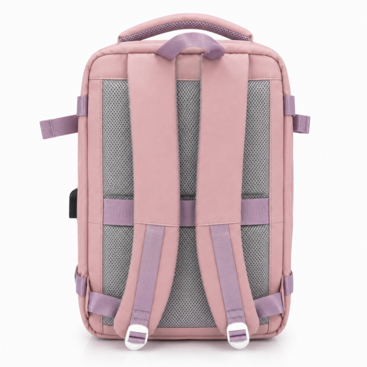 Vízálló Laptoptartós Utazó Hátizsák USB csatlakozóval WizzAir-Ryanair méretű 40x30x20 cm púder színben