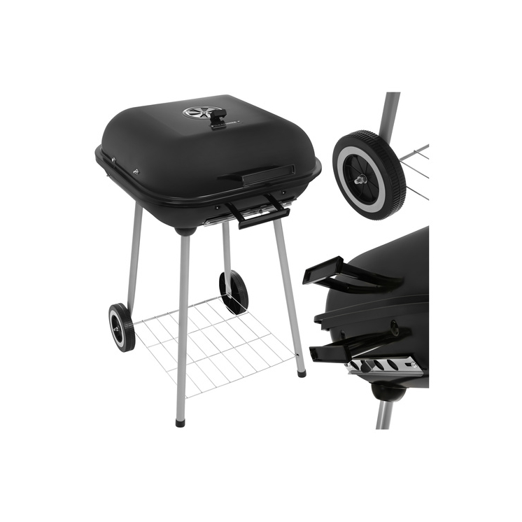 Faszenes olcsó grillsütő fedővel, nagy, hordozható ráccsal, stabil polccal, fogantyúval