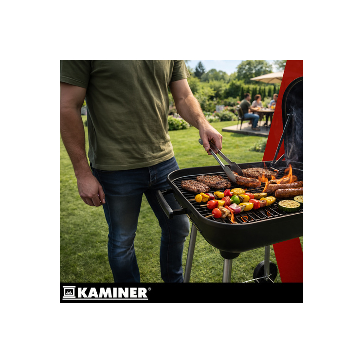 Faszenes olcsó grillsütő fedővel, nagy, hordozható ráccsal, stabil polccal, fogantyúval